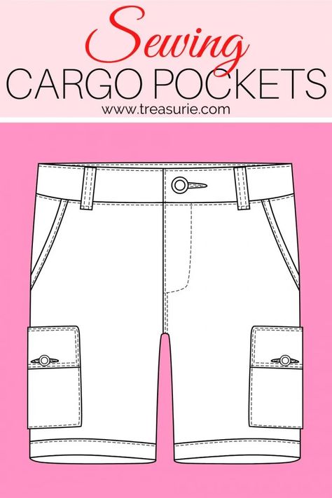 How to Sew Cargo Pockets | TREASURIE Cargo Shorts Sewing Pattern, Shorts Pattern Free, Pants Tutorial, Shorts Pattern, Pants Sewing Pattern, Dress Making Patterns, Cargo Jacket, Sewing Skirts, Shorts Cargo