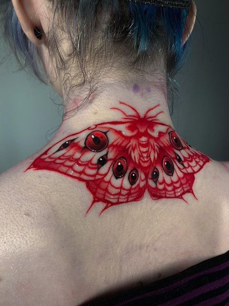 Moth Eyes, Red Moth, Body Modification Piercings, Black Light Tattoo, Wicked Tattoos, Creepy Tattoos, Moth Tattoo, Red Ink Tattoos, Cute Little Tattoos