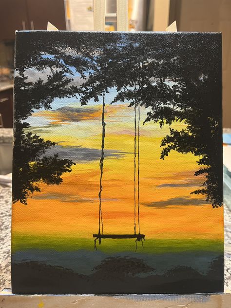 #acrylic #swingart #acrylicart #sunset #swing Simple Landscape Ideas Painting, Big Acrylic Painting Canvas Ideas, Easy Nature Paintings On Canvas, Simple Acrylic Paintings Sunset, Simple Nature Paintings Acrylic, Painting Landscape Acrylic, Sunset With Oil Pastels, Drawing Of Sunset, Sunsets Paintings