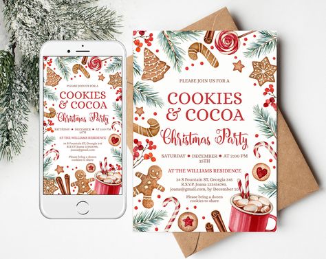 Cookies And Cocoa Party, Cocoa Party, Cookie Exchange Party, Holiday Cookie Exchange, Christmas Cookie Exchange, Cookie Party, Cookie Exchange, Christmas Chocolate, Christmas Party Invitations