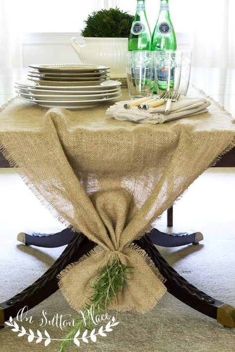 Burlap Table Decorations, Burlap Table Runner Diy, Sewing Table Repurpose, Easiest Burlap, Burlap Runner, Interior Paint Colors Schemes, Burlap Tablecloth, Burlap Runners, Table Runner Diy