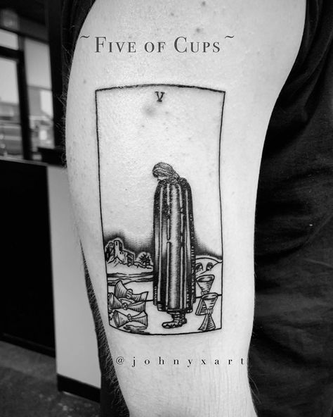 Cups Tarot Tattoo, 5 Of Cups Tarot, Five Of Cups Tarot, 5 Of Cups, Five Of Cups, Cup Tattoo, Tarot Tattoo, Cups Tarot, X Tattoo