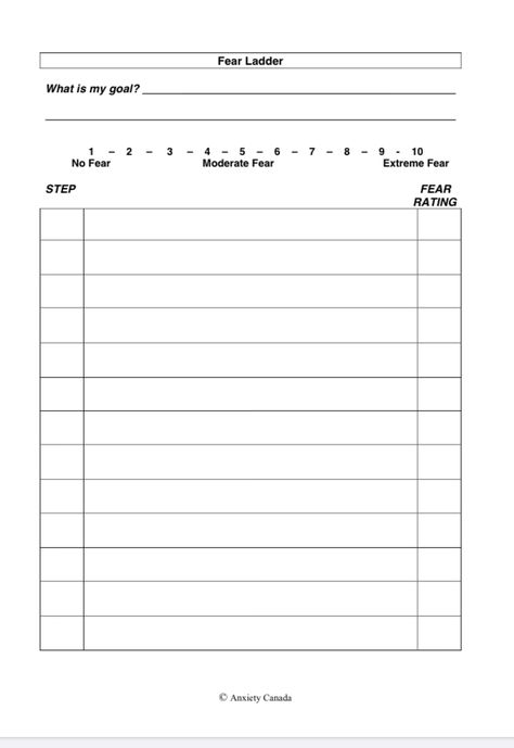 Fear Ladder Worksheet, Fear Ladder, Goal Ladder, Mental Health Activities, Creating Goals, Health Activities, Therapy Ideas, Support Group, Social Work