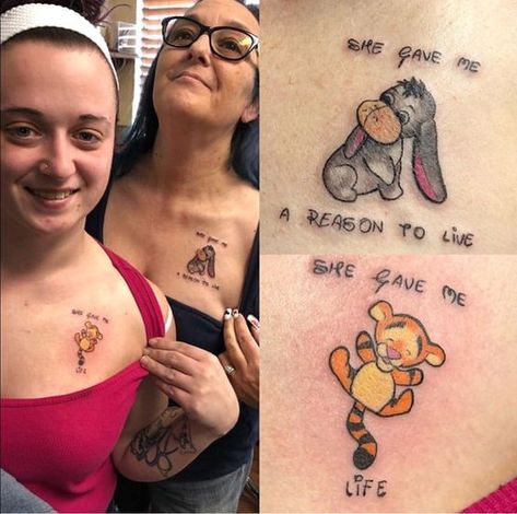 Matching Tattoos Mother Daughter Disney, Minimalist Matching Tattoos Mother Daughter, Parent Daughter Tattoo, Two Daughters And Mom Tattoo, Disney Duo Tattoos, Matching Disney Tattoos Mother Daughter, Mother Tattoo For Daughter, Tatoos Mother And Daughter, Mom And Daughter Tattoos Matching Disney