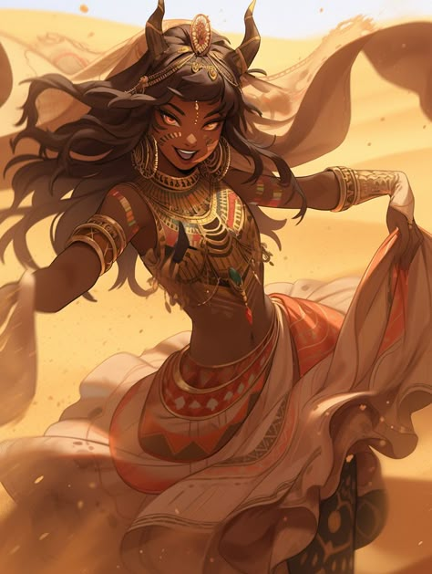 Aztec Woman Art, Desert Tiefling, Githyanki Female Art, Loincloth Female, Dnd Desert Character, Black Tiefling, Dnd Peasant, Natlan Oc, Desert Character Design