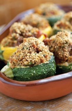 Provencal-style Stuffed Zucchini - a great side dish for Thanksgiving, or any meal! #EmerilsHoliday Round Zucchini, Veggie Stand, Stuffed Zucchini, Emeril Lagasse, Tomato And Cheese, Cereal Recipes, 8 Ball, Little Italy, Zucchini Recipes