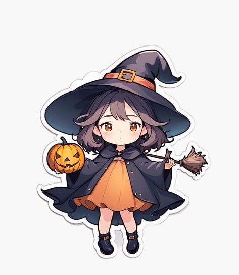 Witch Cute Drawing, Cute Witch Drawing, Witchy Inspiration, Chibi Witch, Stickers Pictures, Kawaii Witch, Digital Garden, Animated Witch, Witch Drawing