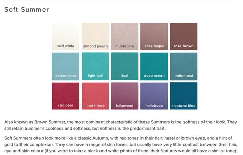 House Of Colour Brown Summer, Brown Summer Color Palette, Dark Summer Color Palette, Kettlewell Summer, Hoc Summer, Summer Sisters, Soft Summer Fashion, Style Categories, Soft Autumn Deep