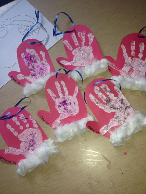 Winter Crafts For Toddlers Handprint, Mittens Crafts For Kids, Winter Crafts For Toddlers, Handprint Ornaments, December Crafts, Paper Plate Crafts For Kids, Student Christmas Gifts, Christmas Crafts For Toddlers, Christmas Cards Kids