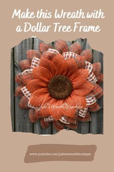 Summer Mesh Wreaths For Front Door, How To Make A Flower Wreath, Fall Flower Wreath Diy, Burlap Sunflower Wreath Diy Tutorial, Fall Wreaths For Front Door Diy Easy Dollar Tree, Dollar Tree Sunflower Wreath, Deco Mesh Flower Wreath Tutorial, Sunflower Wreath Diy Deco Mesh, Easy Fall Wreaths Diy Dollar Tree