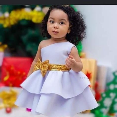 White Dresses For Kids, Styles For Children Gown, Damask Styles For Kids, Kids Dresses White, Children Gown Styles, Damask Gown Styles For Children, Damask Dress For Kids, African Kids Clothes, Pretty Dresses For Kids