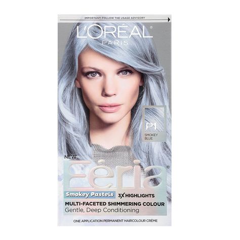 L'Oreal Feria Pastels Permanent Color in Smokey Blue - BestProducts.com Loreal Paris Feria, Silver Hair Dye, Pastel Blue Hair, Loreal Hair, Balayage Ombré, Light Blonde Hair, Silver Hair Color, Silver Grey Hair, Hair Color Pastel