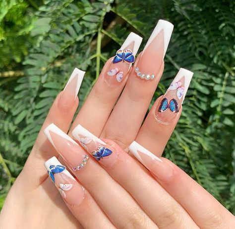 Acrylic Nail Designs Pink, Nail Designs Pink, Acrylic Nails Cute, Butterfly Nails, Lavender Nails, Nails Cute, Stylish Nails Designs, Cute Acrylic Nail Designs, French Acrylic Nails