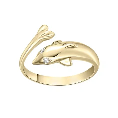 Online Exclusive! This whimsical toe ring features a dolphin design fashioned from 10 karat yellow gold with a round white cubic zirconia gemstone accent. Add a little shine to your outfit with this fun toe ring. #AD Gold Toe Rings, Dolphin Design, Dolphin Ring, Big Jewelry, A Dolphin, Toe Ring, Toe Rings, 10k Gold, Womens Jewelry Rings