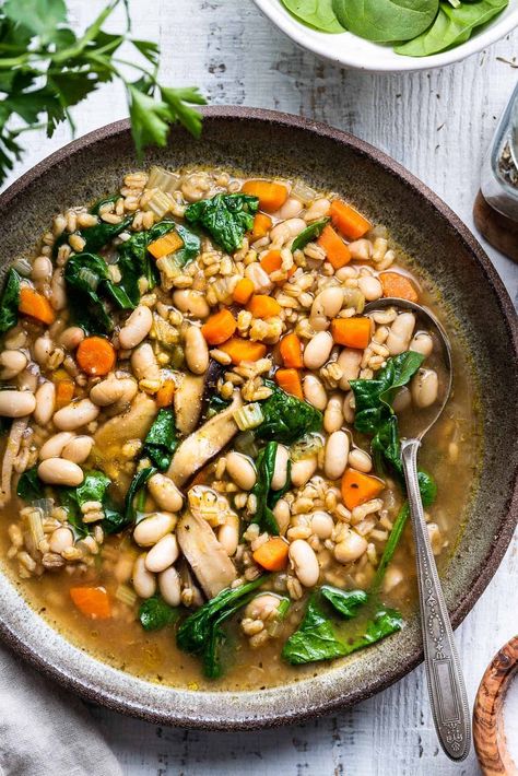 Cozy up with a bowl of Instant Pot Bean Soup with Pearl Barley! Hearty and wholesome, this simple bean soup recipe is made with canned beans! Spleen Recipes, Instant Pot Bean Soup, Instant Pot Beans Recipe, Pantry Basics, Pantry Challenge, Barley Recipe, Grain Recipes, Bean Soup Recipe, Soup Beans