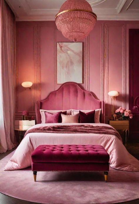 bedroom ideas | bedroom decor | bedroom furniture | bedroom wall decor | bedroom decor ideas  bedroom design bedrooms bedroom ideas for small rooms bedroom inspiration bedroom decoration bedroom inspirations bedroom inspo bedroom decorating ideas bedroom ideas for couples bedroom makeover bedroom decorating bedroom wall art bedroom light bedroom lighting bedroom ideas master bedroom idea bedroom idease bedroom art bedrooms decor Pink Colour Room Bedrooms, Monochromatic Pink Bedroom, Pink Masculine Bedroom, Pink Monochromatic Room, Pink Girly Room Decor, Deep Pink Bedroom, Grown Up Pink Bedroom, Room Inspiration Bedroom Pink, Girly Headboard