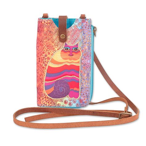 Laurel Burch Crossbody Cell Phone Purse - Women Cotton Canvas Multicolor Handbag with Genuine Leather Adjustable Strap, #Ad #Phone, #Purse, #Women, #Cell Laurel Burch Art, Teal Bag, Laurel Burch Cats, Crossbody Phone Purse, Cell Phone Bag, Cell Phone Purse, Cat Bag, Crossbody Tote Bag, Laurel Burch