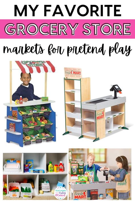 If you’re looking to set up a grocery store dramatic play center in your preschool or kindergarten classroom, you are likely going to want to add a pretend store for kids. If you’re a parent, you are also probably interested in adding a market for your grocery store pretend play. In this post, I am sharing some of my favorite pretend play grocery store markets that will allow your kids to use their imagination and learn through playing. Vet Clinic Dramatic Play, Grocery Store Pretend Play, Clinic Dramatic Play, Store Dramatic Play, Kids Grocery Store, Pretend Grocery Store, Grocery Store Dramatic Play, Pretend Play Grocery Store, Play Grocery Store