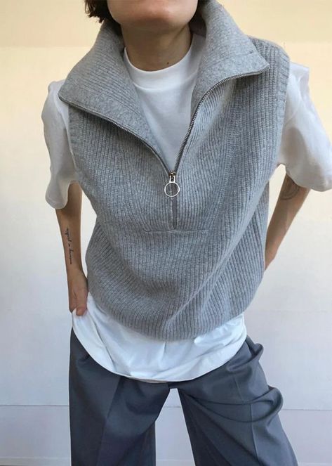 Grey Knit Vest, Knit Vest Outfit, Sweater Vest Outfit, Cable Knit Dress, Sweaters Cardigan, The Frankie Shop, Frankie Shop, Vest Outfits, Cardigan Fashion