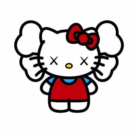 Hello Kitty X Kaws, Kaws Background, Kaws Painting, Kaws Wallpaper, Tiktok Aesthetic, Background Print, Kitty Drawing, Kawaii Illustration, Graffiti Style Art