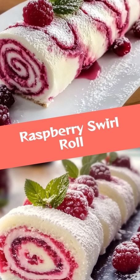 Raspberry Swirl Christmas Roll - Festive Holiday Dessert Recipe Delight your holiday guests with the Raspberry Swirl Christmas Roll. This elegant dessert features a vibrant raspberry filling swirled within a soft, spongy cake, making it the perfect festive centerpiece. Easy to make and visually stunning, it's a sweet treat that promises to impress every palate. #ChristmasDessert #BakingLove Dessert Roll Recipes, Dessert Recipes With Raspberries, Christmas Raspberry Cake Roll, Raspberry Cake Roll Recipe, Raspberry Christmas Desserts, Raspberry Rolls Recipe, Healthy Raspberry Desserts, Christmas Cake Rolls, Raspberry Jelly Roll Recipe