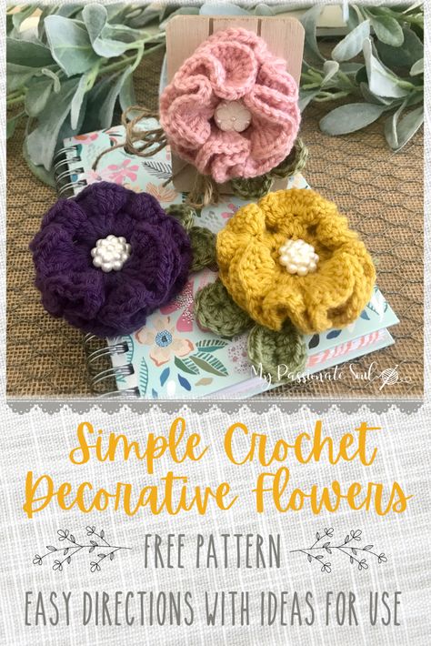 Crochet Pins Brooch Free Pattern, Crochet Brooches Free Patterns, Free Crochet Patterns For Small Flowers, Crochet Flower Brooch Free Pattern, Crochet Brooch Flower, Crochet Flower Pin, Crochet Flower Pattern Free Easy Simple, Crochet Flower Brooch, Crochet Magnets Free Pattern