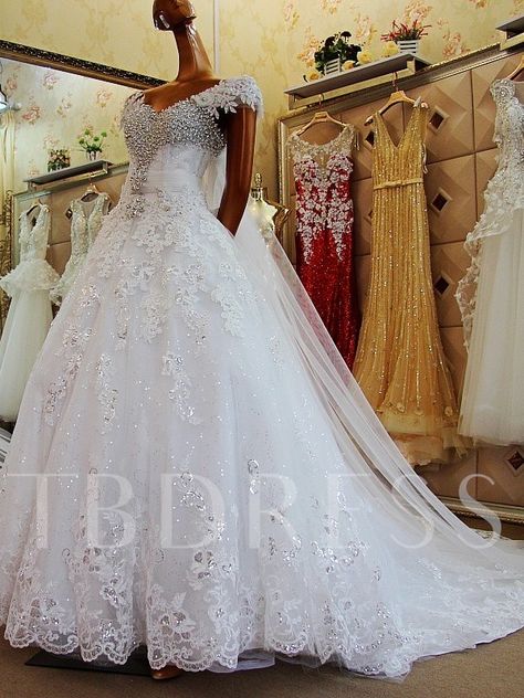 Off-The-Shoulder Appliques Beading Ball Gown Wedding Dress Bridal Gown Plus Size, Sparkly Ball Gown, Wedding Dresses With Lace, Girls First Communion Dresses, Dresses With Lace, Unconventional Wedding Dress, Sheer Wedding Dress, V Neck Wedding Dress, Applique Wedding Dress