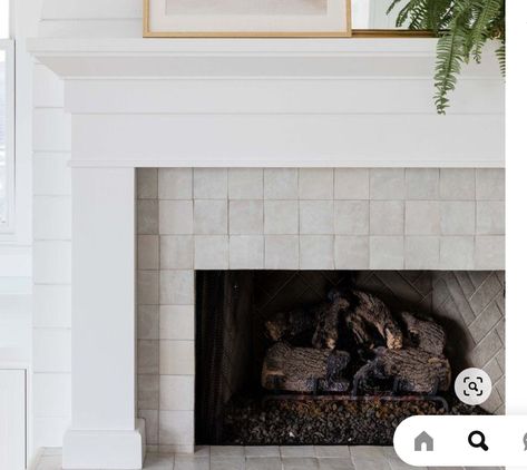 Coastal Fireplace Ideas, Tile Around Fireplace, Katrina Scott, Living Room Workout, Coastal Fireplace, Room Workout, Workout Studio, Hearth Tiles, Tiled Fireplace