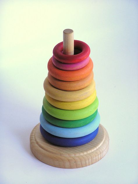 Natural Wood Toy RAINBOW Stacking Rings Waldorf by applenamos Diy Montessori Toys, Wood Baby Toys, Natural Wood Toys, Waldorf Montessori, Montessori Diy, Wooden Rainbow, Woodworking For Kids, Homemade Toys, Wooden Baby Toys