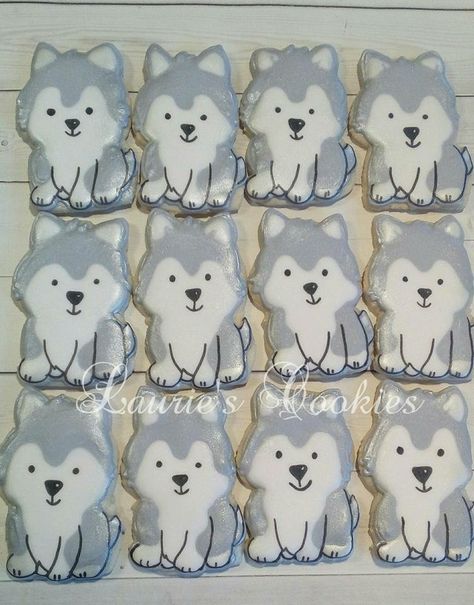 Husky Cookies Decorated, Husky Party Ideas, Wolf Cookies Decorated, Husky Themed Birthday Party, Wolf Nursery Theme, Wolf Baby Shower Theme, Husky Birthday Party, Wolf Cookies, Husky Birthday