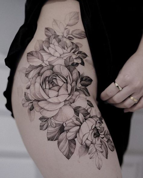 Flower Hip Tattoos, Floral Thigh Tattoos, Flower Thigh Tattoos, Waist Tattoos, Hip Thigh Tattoos, Hip Tattoos Women, Thigh Tattoos Women, Sleeve Tattoos For Women, Hip Tattoo