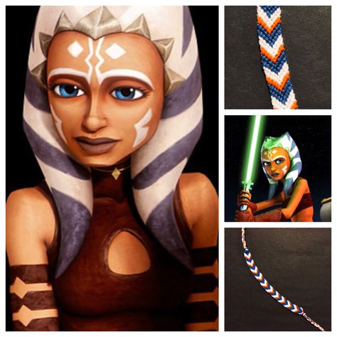 Ashoka Tano bracelet ~ Star Wars Collection ~ Ahsoka Lekku Diy, Ashoka Tano Lightsabers, Star Wars Bracelet Diy, Star Wars Bracelet Pattern, Star Wars Friendship Bracelet, Star Wars Friendship Bracelet Pattern, Ahsoka Bracelet, Ahsoka Jewelry, Palas Cat