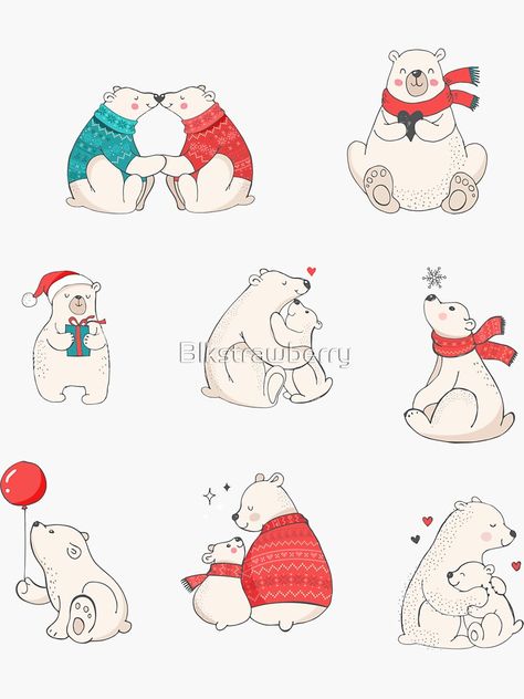 Christmas Polar Bear Illustration, Polar Bear Doodle, Cute Christmas Illustration, Polar Bear Drawing, Polar Bear Illustration, Christmas Polar Bear, Winter Drawings, Polar Bear Christmas, Bear Drawing