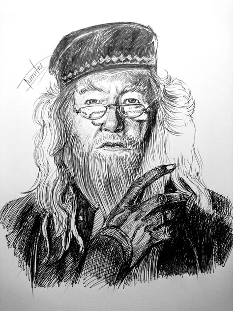 Albus Dumbledore for Harry Potter in portrait draw graphic Sketch! Harry Potter Ink Drawing, Albus Dumbledore Drawing, Harry Potter Character Drawings, Dumbledore Sketch, Voldemort Drawing, Dumbledore Drawing, Black Pen Sketches, Psychic Princess, Harry Potter Portraits