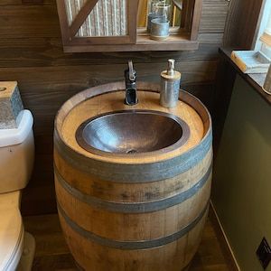 Whiskey Barrel Sink, Barrel Sink, Copper Sinks, Small Bathroom Sinks, Whiskey Barrels, Copper Bathroom, Sink Grid, Farmhouse Sink Kitchen, Copper Sink