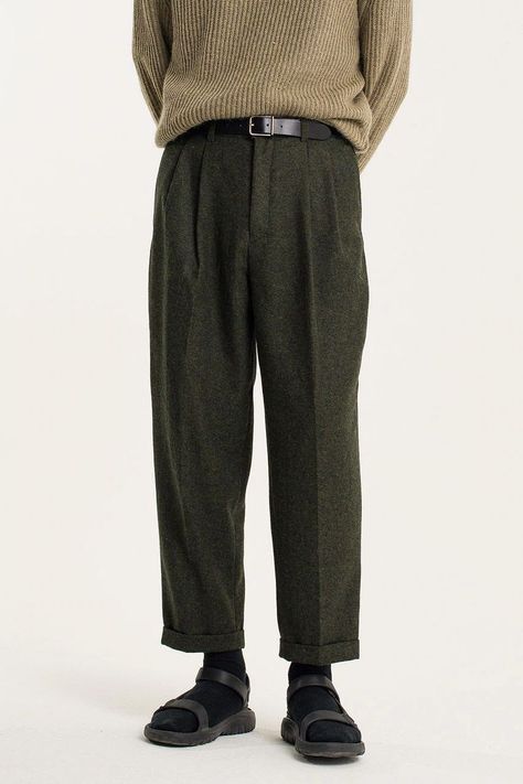 Pant Forest Academia Aesthetic, Garden Fits, Forest Academia, Green Trousers Outfit, Mens Wool Trousers, Aesthetic Outfit Men, Academia Aesthetic Outfit Men, Trousers Outfit Men, Mens Wool Pants