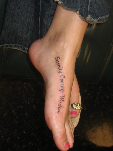 Serenity Courage Wisdom Foot T is listed (or ranked) 12 on the list Foot Tattoo Placement Designs and Ideas Serenity Prayer Tattoo, Tattoo Sayings, Serenity Tattoo, Wisdom Tattoo, Prayer Tattoo, Random Tattoos, Wörter Tattoos, 16 Tattoo, Crazy Tattoos