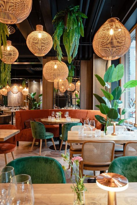 Quê Em – Visionary Design Partners Helsinki Concept Cafe Design, Boho Restaurant, Bistro Interior, Bistro Decor, Pho Restaurant, Rustic Interior Style, Bistro Design, Greens Restaurant, Restaurant Design Inspiration