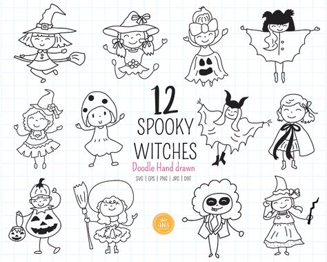 Halloween witches bundle SVG Cute Funny Doodle witches | Etsy Spooky Clipart, Halloween Clips, Halloween Witches, Drawing Clipart, Halloween Sublimation, Funny Doodles, Halloween Clipart, Halloween Png, Fete Halloween