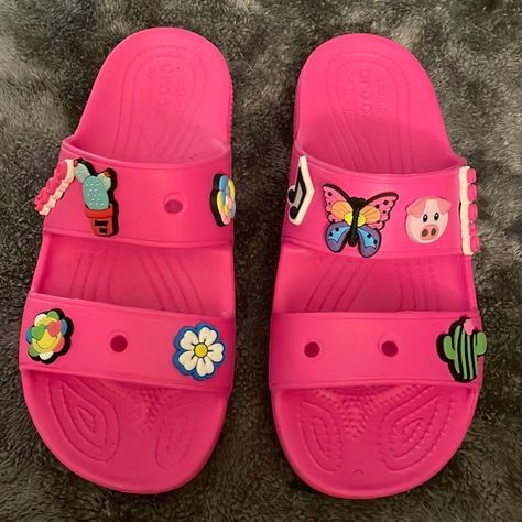 Croc sandals Crocs Slides Jibbitz Ideas, Crocs Slides Outfit, Croc Sandals Outfit, Croc Slides Outfit, Slipper Crocs, Croc Sandles, Croc Slides, Croc Ideas, Croc Pins