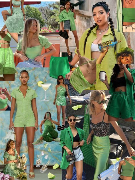 Copa Cabana Party Outfit, Brunch Group Outfit Ideas, Green Tropical Outfit, Brunch Outfit Themes, Drink Themed Party, Margarita Party Outfit, Margarita Bach Party, Lime Green Bachelorette Party, Dark Green Bachelorette Party