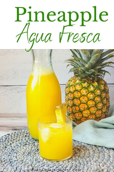 A favorite drink throughout Mexico Pineapple Agua Fresca is a simple combination of fresh fruit, water and sugar that is delicious and easy to make. Discover the best recipe for traditional Pineapple Agua Fresca. | Mexican agua fresca | pina agua fresca | agau fresca de pina | agua frescas mexicanas | pineapple drink recipe | Pineapple Agua Fresca, Aqua Fresca Recipes, Mexican Drink Recipes, Aqua Fresca, Agua Fresca Recipe, Yummy Summer Drinks, Summer Pineapple, Pineapple Drinks, Pineapple Water