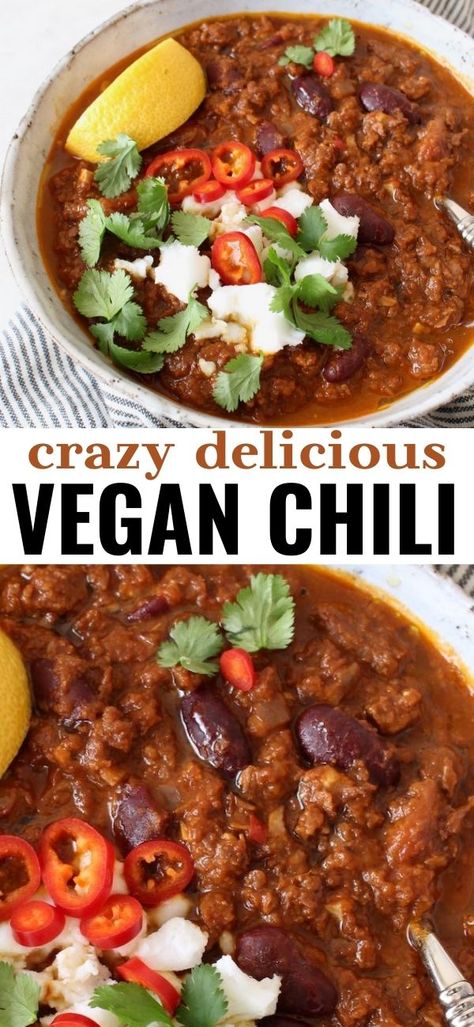 Vegan Chilli Con Carne, No Meat Chili Recipe, Walnut Meat, Best Vegan Chili, Meatless Chili, Chili Con Carne Recipe, Gluten Free Easy, Vegan Chili Recipe, Vegan Chilli