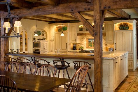 Timber Frame Kitchen - traditional - kitchen - denver - by Robert Hawkins Timber Frame Kitchen, French Country Dining Room Decor, Dapur Rustic, French Country Kitchen Designs, French Country Decorating Kitchen, French Country Dining Room, Country Kitchen Designs, Country Dining Rooms, French Country Dining