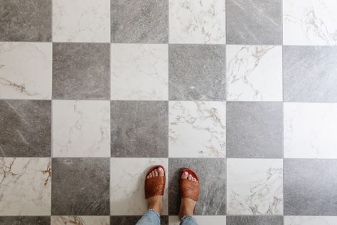 The Tile is in the Laundry Room! - Chris Loves Julia Modern Cottage Bathroom, Ikea Pax Hack, Laundry Room Tile, Checkered Floor, Dark Tile, Laundry Room Flooring, Chris Loves Julia, Cottage Bathroom, Room Tiles