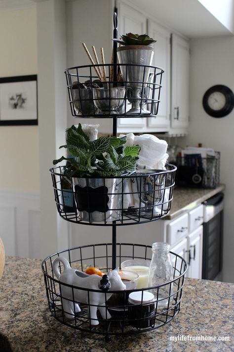 Kitchen Storage Ideas | 3-Tier Wire Rack | My Life From Home | www.mylifefromhome.com Rental Organization, Coffee Rack, Interior Room Decoration, Interior Decorating Living Room, Kitchen Storage Ideas, Organized Kitchen, Living Room Ornaments, Metal Basket, Kitchen Baskets