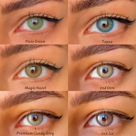 Lens: Pixie Green/Topaz/Magic Hazel/2nd Ocre/Premium Candy Grey/ 2nd Ice💚 - Get a fantastic deal on our green lenses! For a limited time, buy 3 pairs for only $39.99 or 5 pairs for just $59.99.⚡⚡ - #unicoeye#fdaunicoeye #coloredcontacts #coloredlenses #bluelenses #brownlenses #greenlenses #softlens Color Contacts, Hazel Green, Soft Lens, Green Topaz, Colored Contact Lenses, Green Lenses, Stunning Eyes, Contact Lenses Colored, Dark Eyes