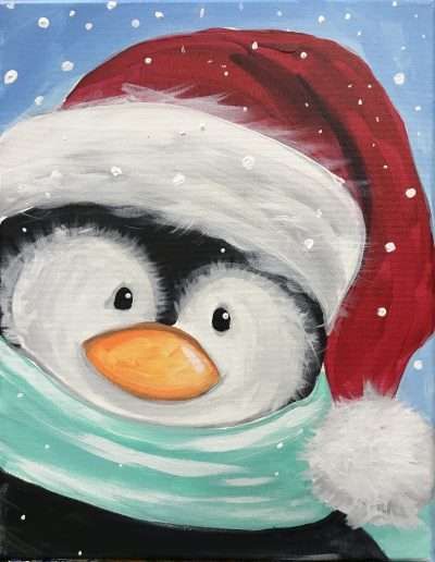 Adult Sip and Paint Art Gallery - Art Studio 27 Cute Penguin Painting, Penguin Painting, Charlie Brown Tree, Winter Penguin, Sip And Paint, Dogwood Blossoms, Penguin Art, Glitter Pumpkins, Sip N Paint