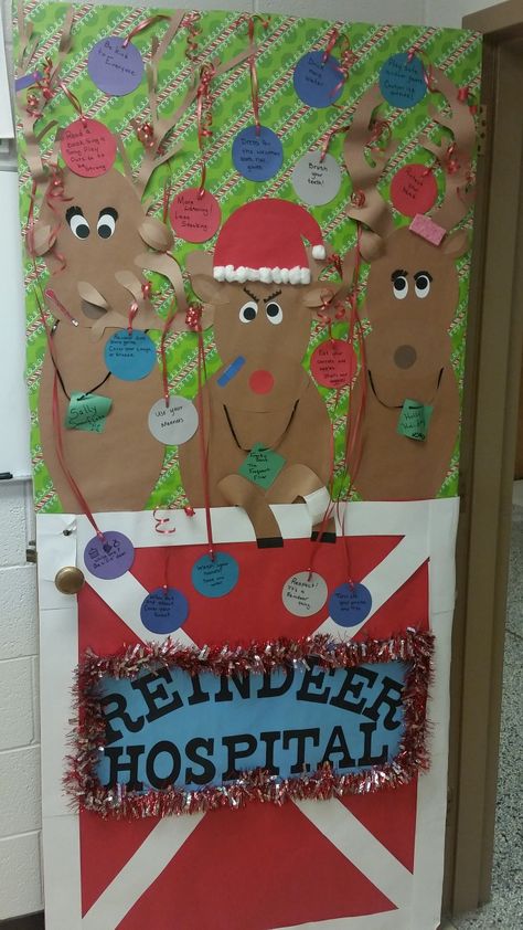 Reindeer Hospital Door Decoration, Office Christmas Door, Hospital Door Decorations, Hospital Decoration, Reindeer Decor, Christmas Doors, School Door Decorations, Hospital Door, School Doors