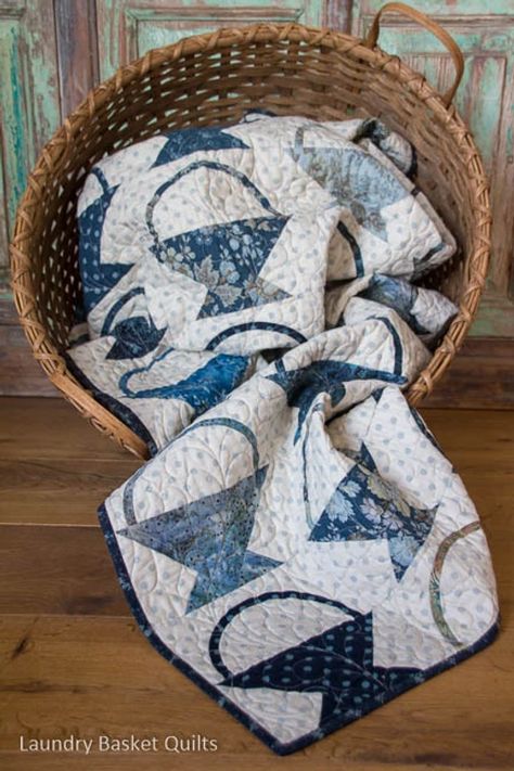 Quilt Assembly, Blue Basket, Snowman Quilt, Quilt Display, Two Color Quilts, Basket Quilts, White Quilts, Blue Quilt, Laundry Basket Quilts